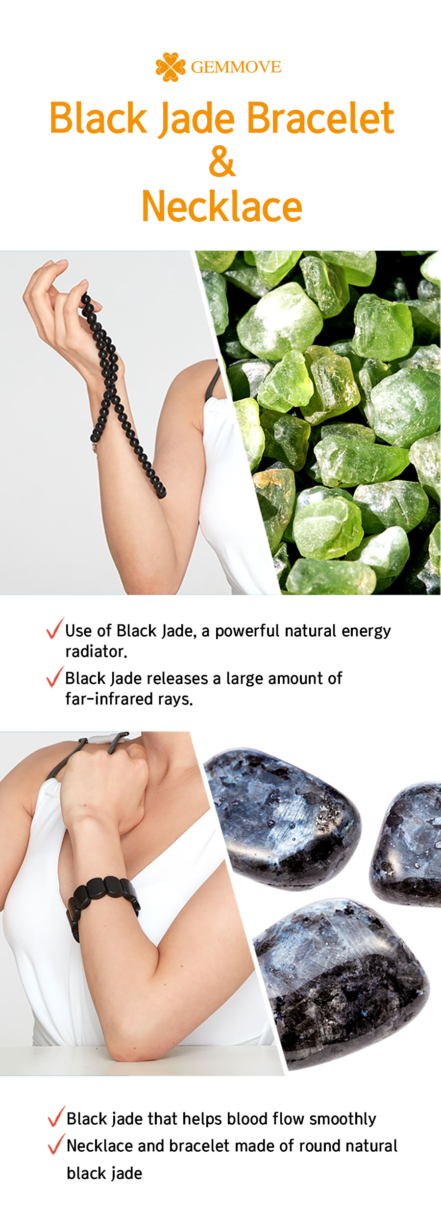Gemmomove Black Jade Bracelet 16コマ ダイエット・健康